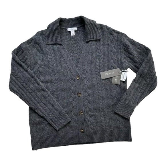 Nordstrom Signature Cable Knit Wool/Cashmere Cardigan in Charcoal NWT - Picture 6 of 6